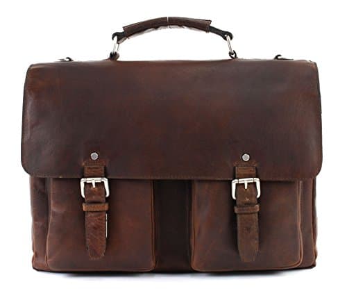 Cartera de cuero marrón con dos fuelles, Leonard Heyden.