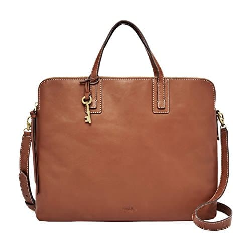 Gran bolso satchel de cuero color camel para mujer, Fossil