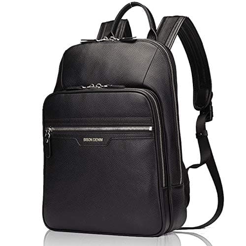 Mochila masculina de cuero negro para llevar el ordenador