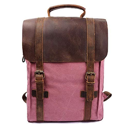 Mochila profesora barata S Zone  Lona y cuero rosa Vintage