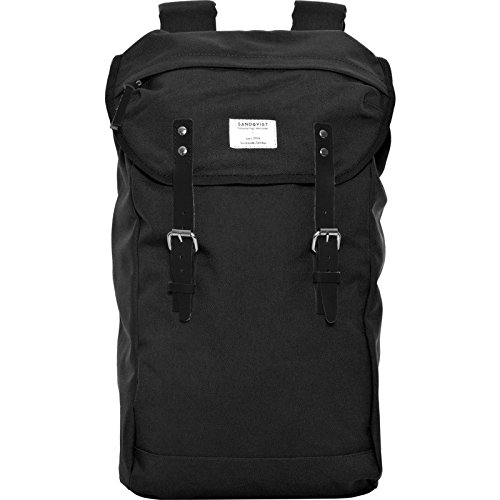 Amplia mochila de cuero y lona con un elegante diseño sueco. Mochila de Cordura Negra Sandqvist