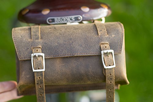 Bolsa de cuero marrón antiguo para el cilindro de la silla de montar London Craftwork
