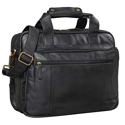 Bolso de cuero negro para ordenador portátil de negocios Stilord con correa de hombro