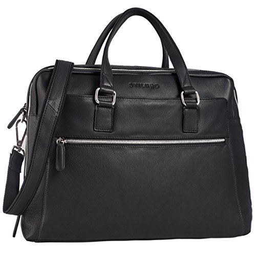 Bolso ejecutivo para mujer de cuero negro para ordenador portátil, Stilord, con correa de hombro