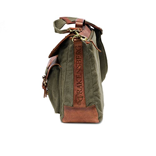 Bolso para ordenador DRAKENSBERG Piel de búfalo de grano entero, con compartimento para portátil, verde y coñac para hombres