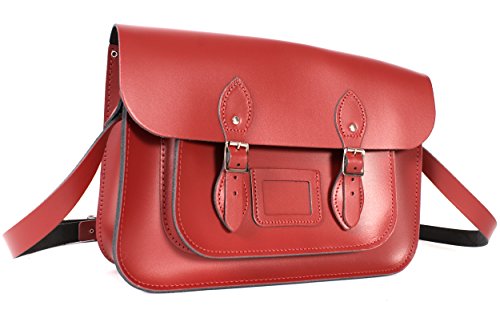 bolso de cuero rojo mate, bolso Oxbridge, look de estudiante, bolso de ciudad para mujer, 35X10X23 cm