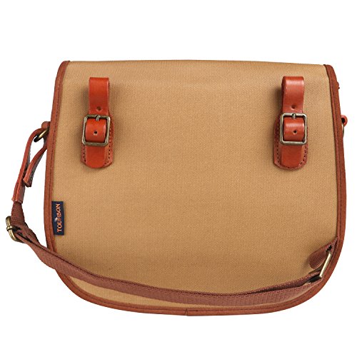 Bolso de lona beige impermeable y cuero, para mujeres, Tourbon con fijación para bicicleta