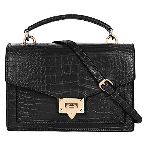 bolso de mano retro para mujeres de cuero negro pu