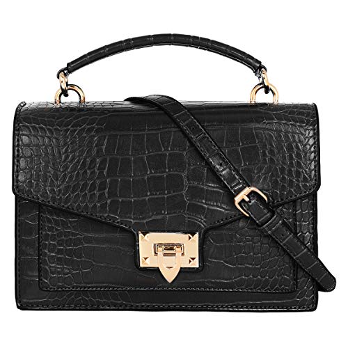 bolso de mano retro para mujeres de cuero negro pu 