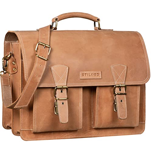 Bolso maletín de cuero vintage para el profesor con gran tamaño Stilord 40 cm