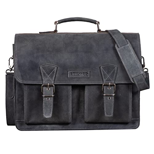 Bolso maletín de cuero gris vintage para el profesor con gran tamaño Stilord 40 cm