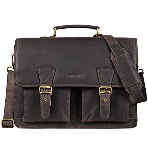 Gran maletín de cuero vintage marrón oscuro para el profesor