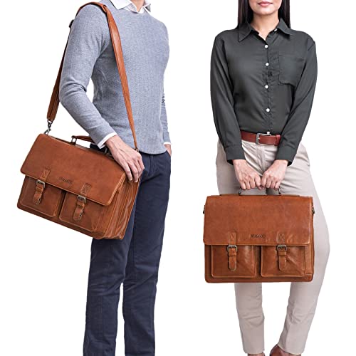 Gran maletín de cuero vintage marrón castaño para el profesor