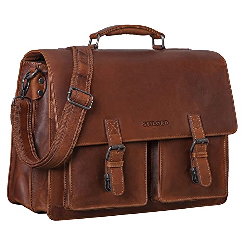 Gran maletín de cuero vintage marrón para el profesor con compartimento laptop 
