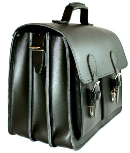 Bolso maletín de cuero Negro XXL para el profesor 42 cm