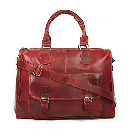 Bolso maletín de mano de cuero rojo antiguo con gran tamaño, ideal para los profesores