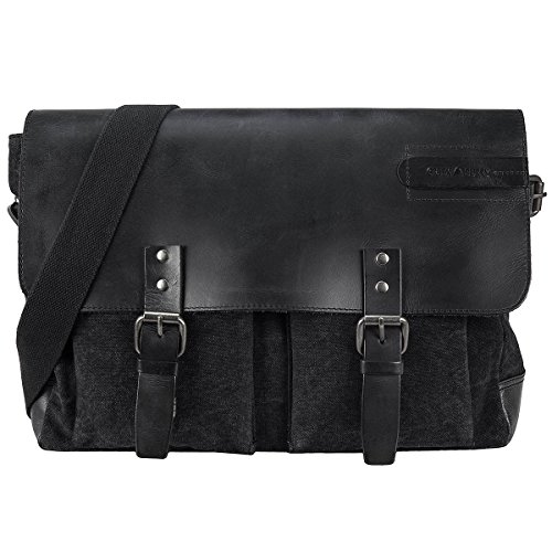 Bolso mensajero de cuero negro con bolsillos Greenburry