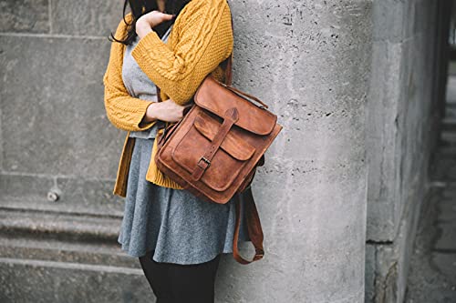 Bolso mochila de cuero marron Vintage Gusti