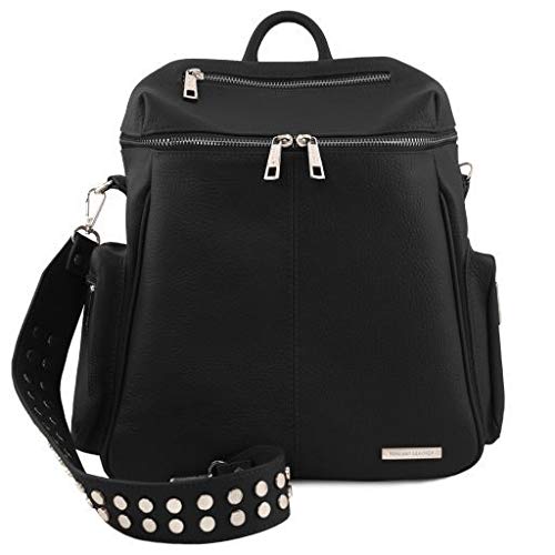 Bolso original de cuero negro de diseño rockero