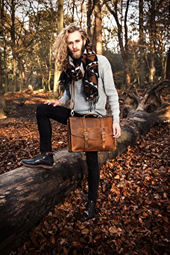 Cartera de cuero marrón de estilo retro y britisha con correa para el hombro