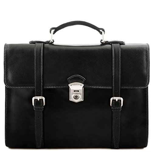 Cartera de cuero negro para adultos con correas para los hombros, elegante modelo Viareggio, Toscana