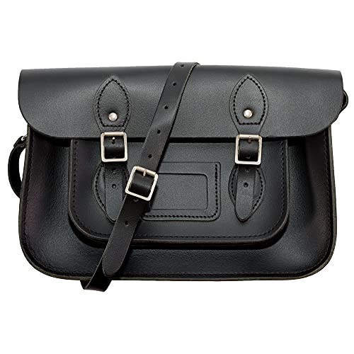 Cartera de cuero Oxbridge, hecha a mano en Gran Bretaña, negra, ideal como cartera para un joven estudiante.