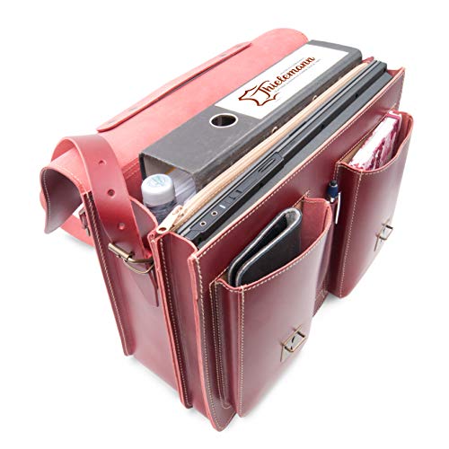 Cartera de cuero rojo, aspecto de maestro de escuela, cartera de cuero con 2 fuelles.