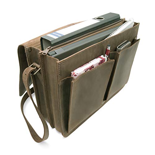 Cartera de cuero vintage Thielemann para mujeres con 2 fuelles, perfecta para profesores y estudiantes.