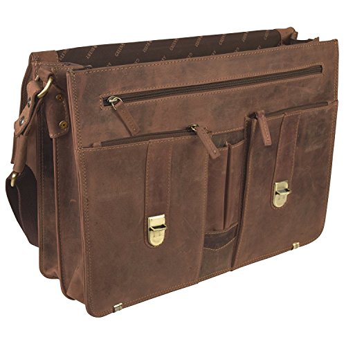 Cuero marrón 2 maletín de adulto con fuelle y compartimento para el ordenador.