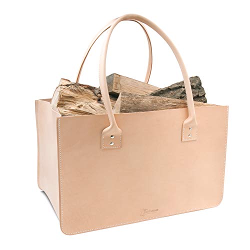 Duradera bolsa de compras beige hecha de cuero de curtido vegetal