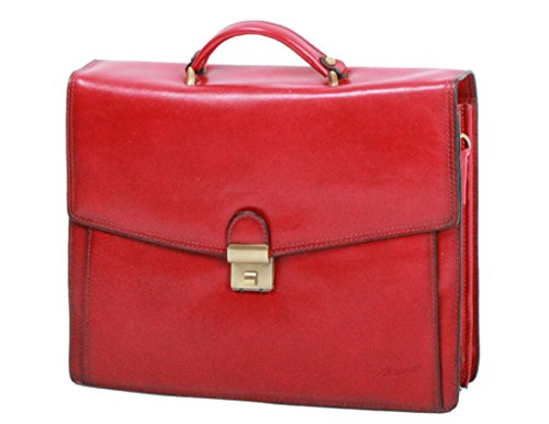 El clásico maletín Katana de cuero rojo para mujeres con 2 fuelles.