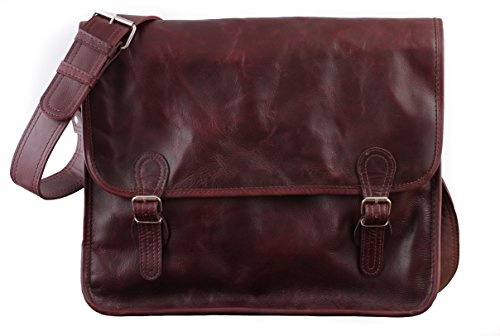 El suave bolso de cuero vintage para hombres o el suave bolso de cuero vintage para mujeres Paul y Marius, tamaño de bolso de cuero L, 35 x 12 x 28 cm, cuero de grano de búfalo corregido, cierres de hebilla externos, bolso de cuero ideal como bolso de esc