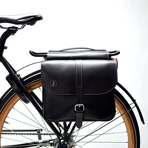 Elegantes alforjas dobles clásicas de cuero negro, hechas a mano FS-bike para bicicleta