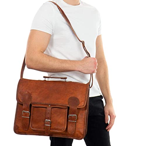 Gran bolso bandolera de cuero marrón vintage Gusti 41 cm