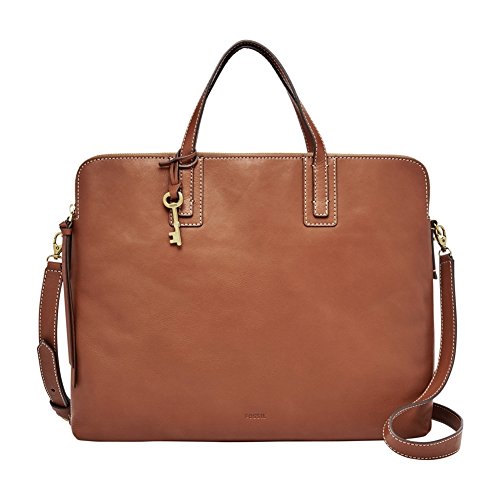 Gran bolso satchel de cuero color camel para mujer, Fossil