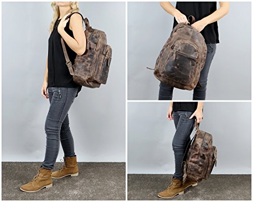 Gran mochila de cuero Vintage para mujeres Leconi para un look exitoso