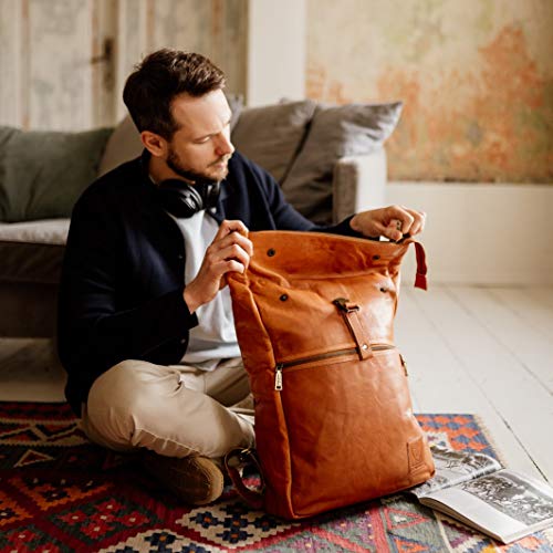 Gran mochila de cuero vintage Utrech XL Berliner bags marrón Leeds para portátil