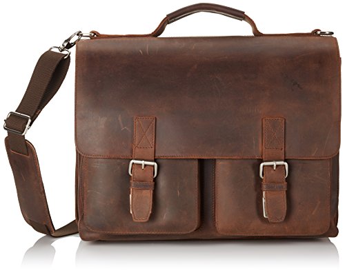 Maletín XXL en cuero vintage Leonhard Heyden con compartimento para portátil con 3 fuelles, perfecta para profesores, con cierres de velcro y correa de hombro desmontable.
