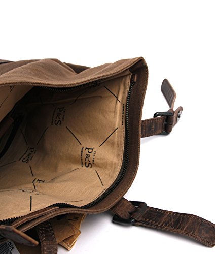 Interior de la mochila en cuero y lona, con compartimiento acolchado para Laptop, Presly & Sun, ideal para hombres urbanos.