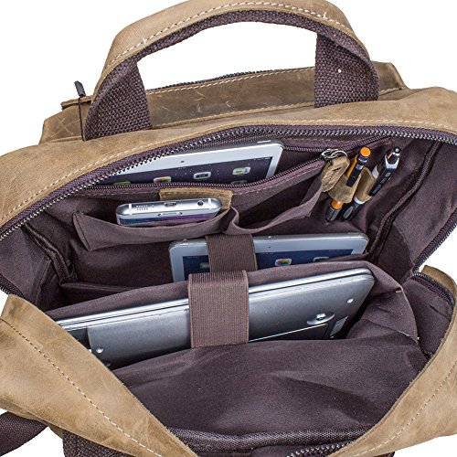Interior ultra compartimentado para esta mochila de cuero de múltiples bolsillos para hombres S-Zone