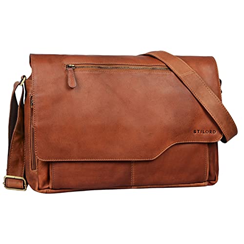 La cartera de cuero marrón vintage de Stilord, un maletín de ordenador de 15 pulgadas