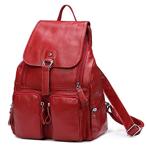 La mochila de cuero rojo de las mujeres