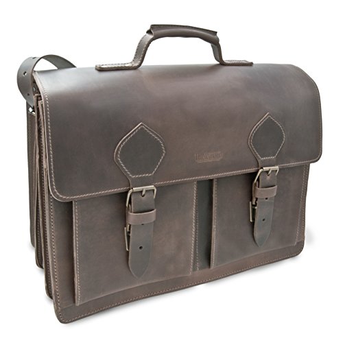 Maletín de cuero para hombres XXL Cuero vintage grueso 3 fuelles, 42 cm