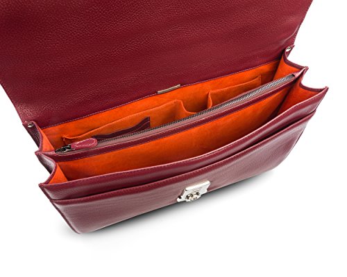 Maletín de cuero rojo de grano entero para mujeres SageBrown® con 2 fuelles, bien organizado, SageBrown