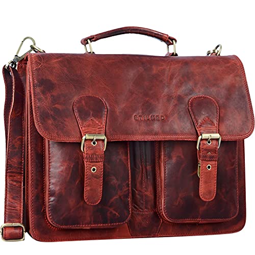 Maletín de cuero rojo gran capacitad Vintage para mujer Stilord