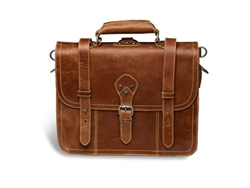 Maletín de mujer con correas para el hombro de elegante estilo Alpender Retro Vintage en cuero marrón coñac, ideal como bolso de trabajo.