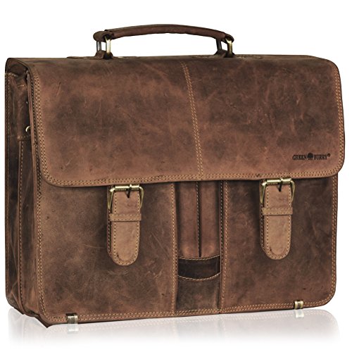 Maletín de profesor de cuero vintage con dos bolsillos y un compartimento para el portátil para el profesor bien organizado. Bolsa escolar de cuero marrón con dos fuelles.