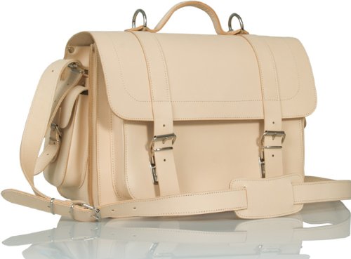 Maletín grande para adultos, beige natural, con tirantes de cuero curtido con taninos vegetales, Uberbag