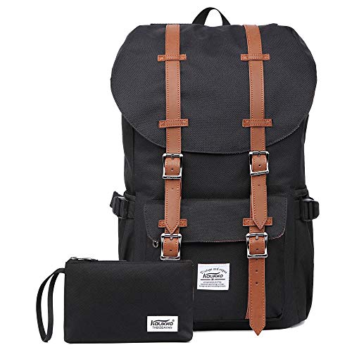 Mochila casual tela y cuero vintage, gran tamaño, para laptop 16 Kaukko