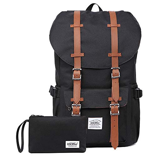 Mochila casual tela y cuero vintage, gran tamaño, para laptop 16 Kaukko